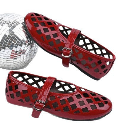 Dame Ballerinas med dekorative netdetaljer og justerbar rem Stilla