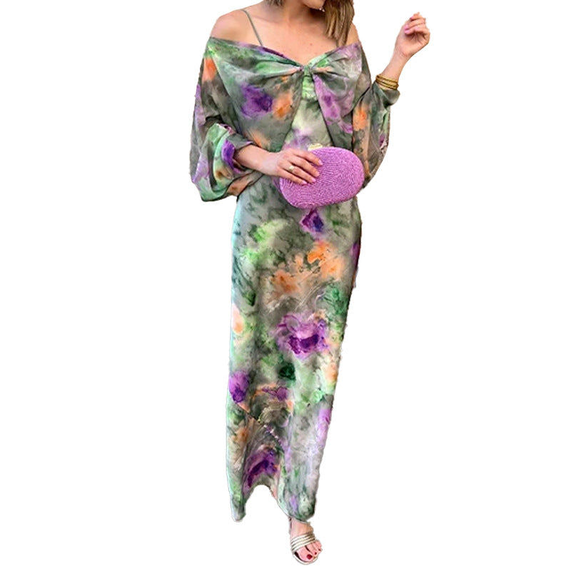 Dame Maxikjole med skulderfri design og elegant blomsterprint Stilla