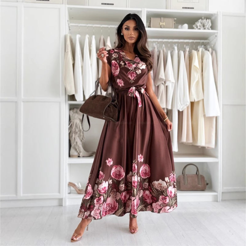 Dame blomstermønster maxi-kjole med elegant højt slids Stilla