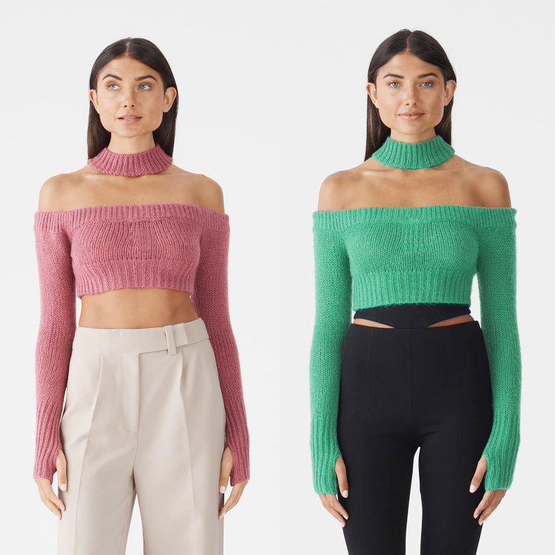 Dame Off-Shoulder Kort Strikpullover Stilla