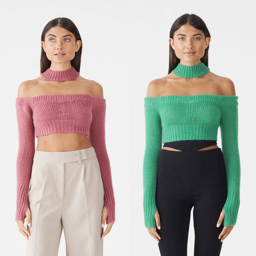 Dame Off-Shoulder Kort Strikpullover Stilla