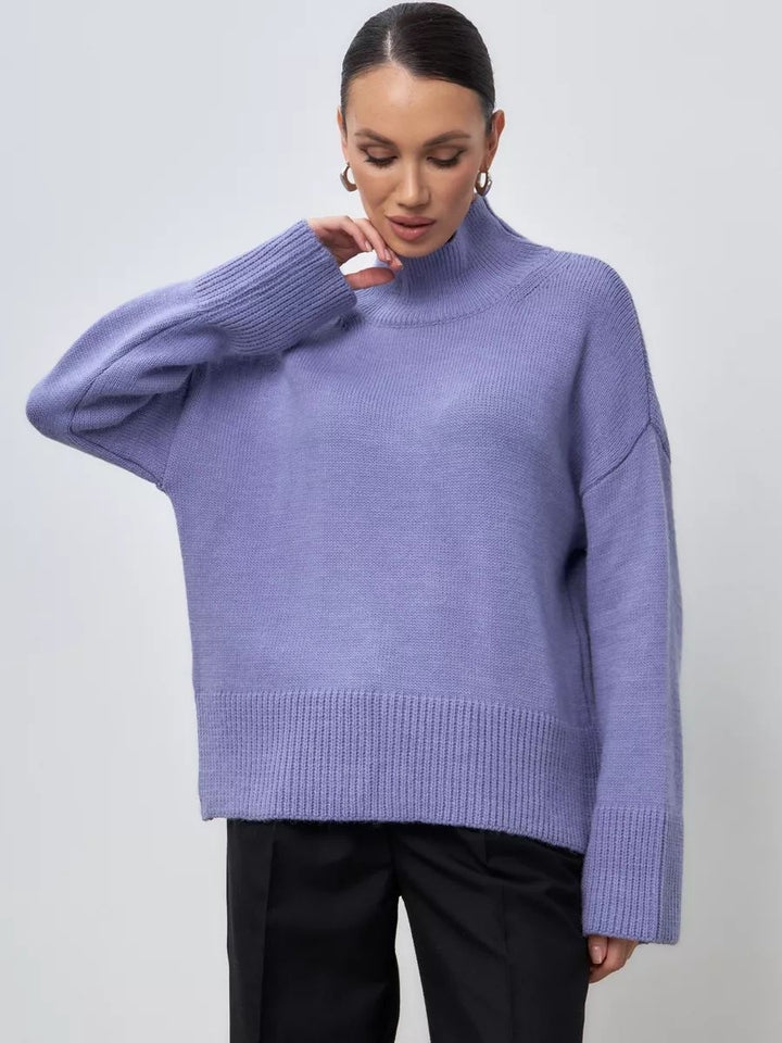 Dame afslappet rullekravepullover i blødt materiale Stilla