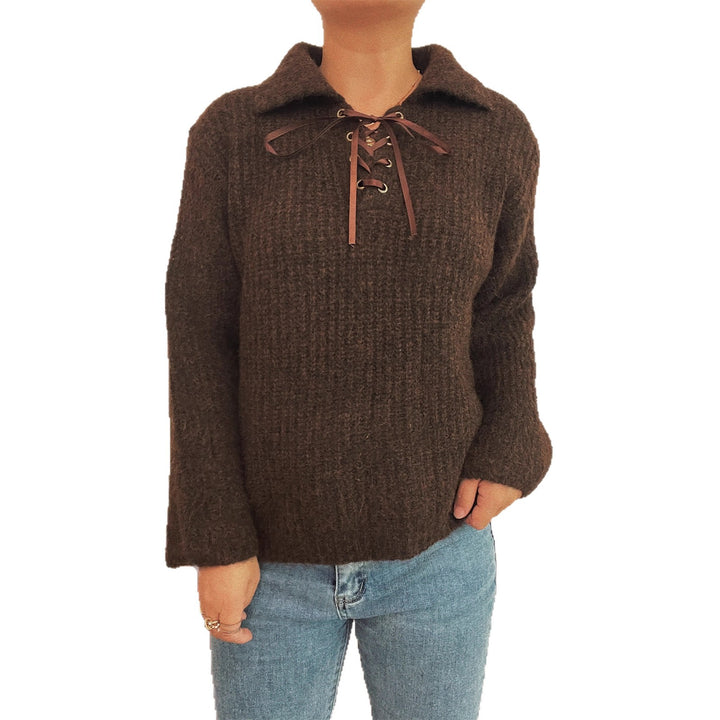 Kvinders casual sweater med feminin snøring og blød strik Stilla
