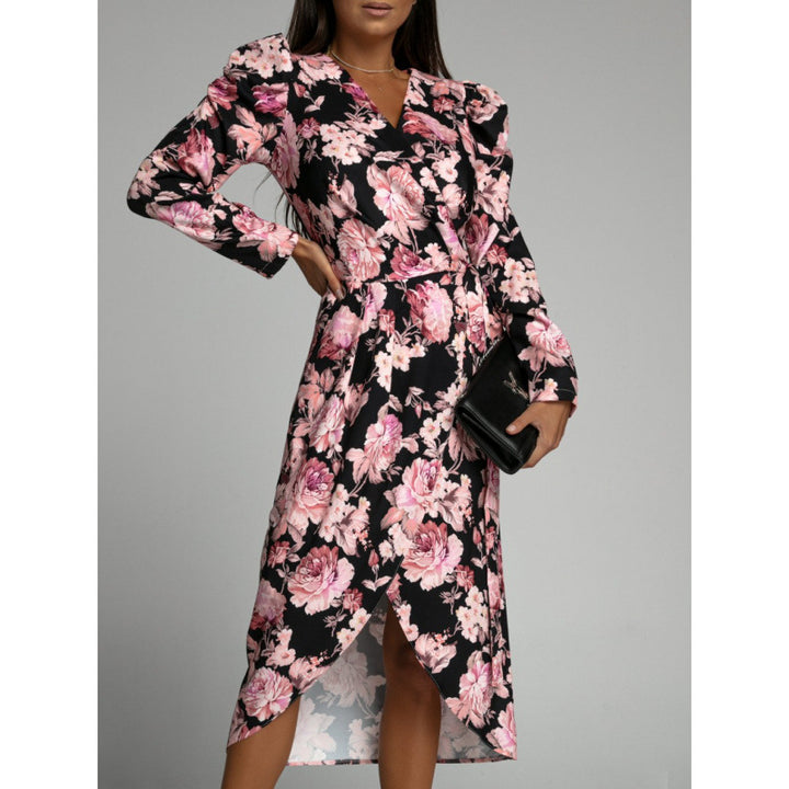 Dame Elegant Blomstret Print Wrap Kjole med Sidelængde Stilla