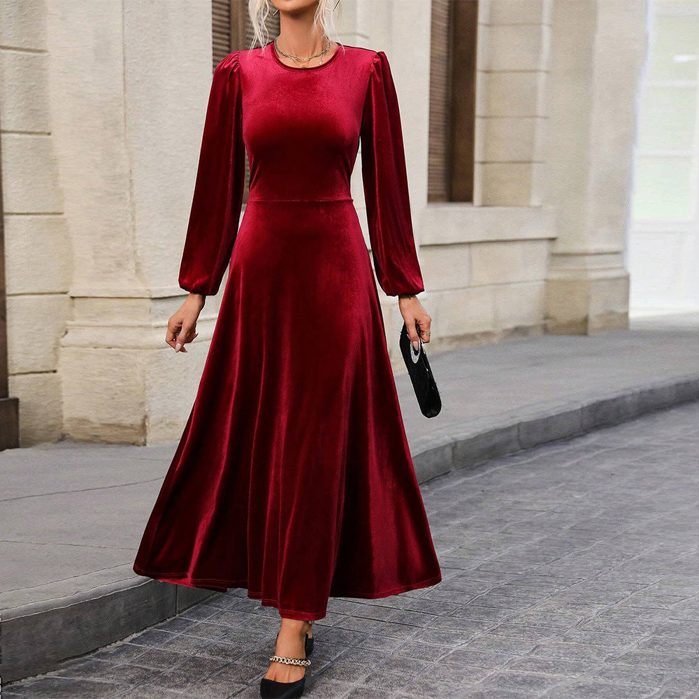 Dame Velour Aftenkjole med Lange Ærmer og Sval Skirt Stilla