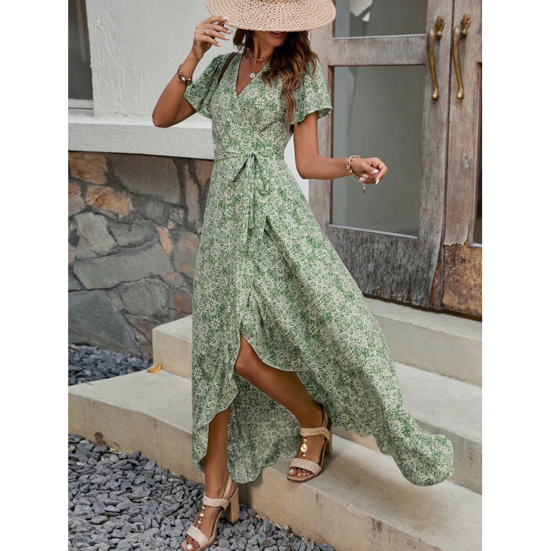Dame High-Low Vaffel Maxi Kjole med Bindingsdetalje Stilla