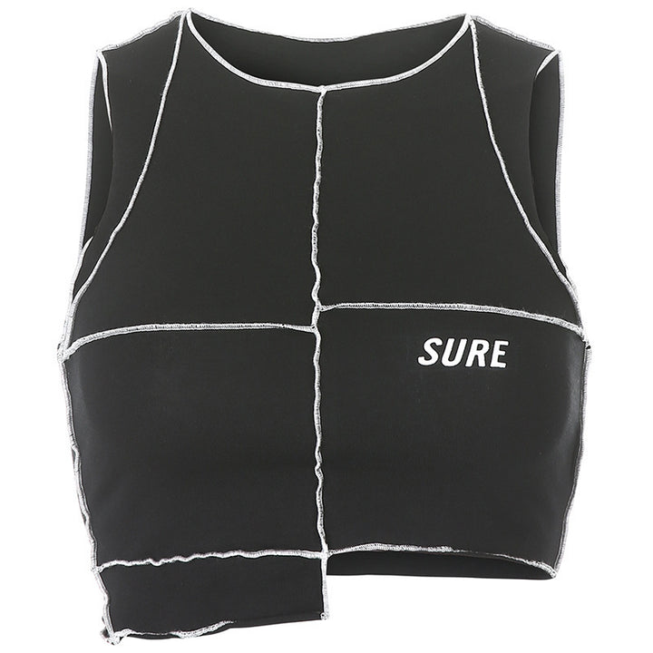 Dame Crop-Top med kreativ skæring og kontraststikninger Skovae