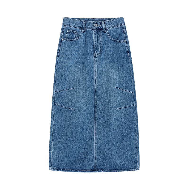 Dames Lang Denim Nederdel med Fashionable Lommer Stilla