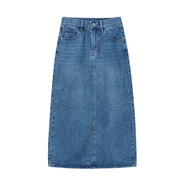 Dames Lang Denim Nederdel med Fashionable Lommer Stilla