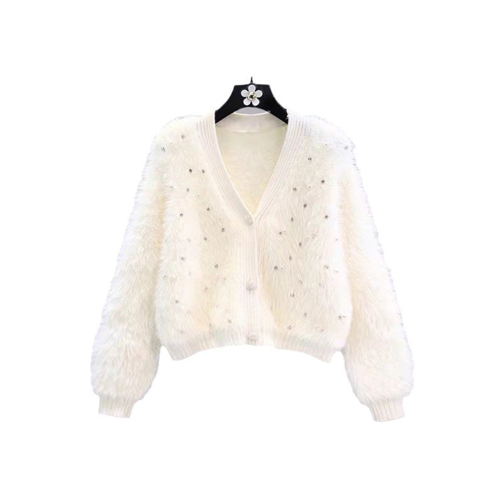 Kvinders fluffy cardigan med glitrende detaljer og moderne snit Stilla
