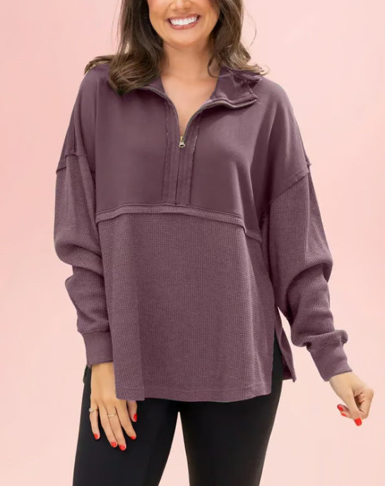 Kvinders casual pullover med lynlås og løst fit Stilla