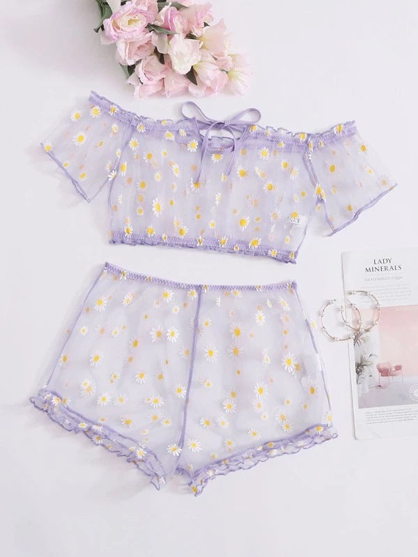 Dame Gennemsigtig Floral Loungewear Sæt Stilla