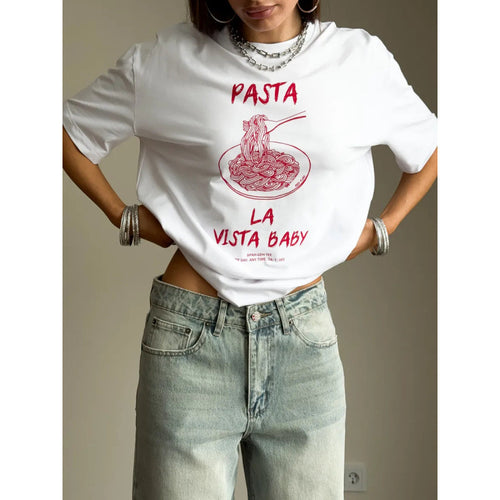 Dame T-shirt med kreativ pastadesign og afslappet pasform Stilla