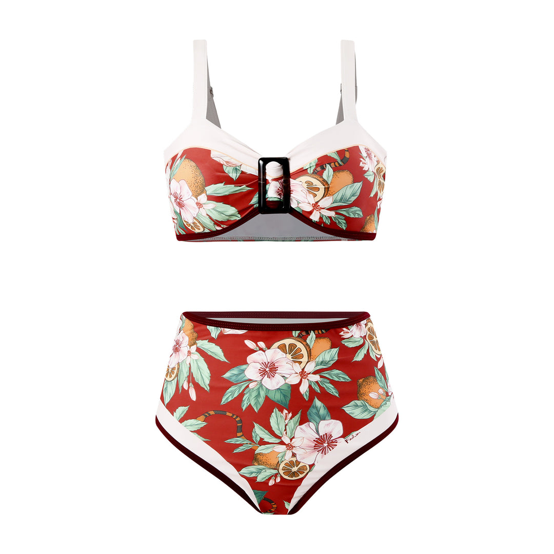 Dame højtaljet bikini med aftageligt pude og blomsterprint Stilla