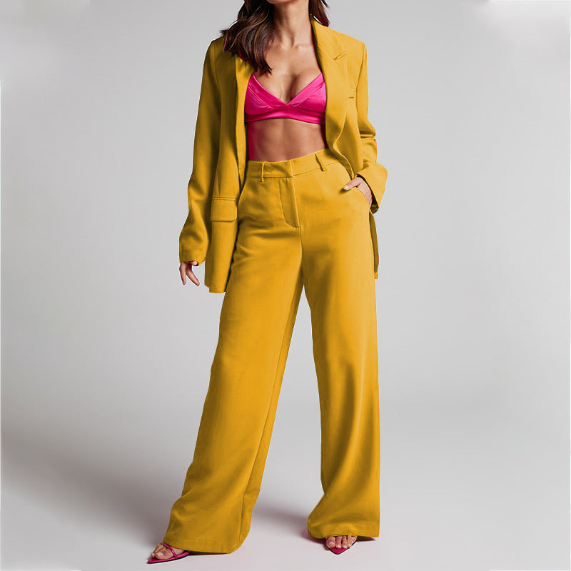 Dame Elegant To-delt Blazer-dragt med brede bukser Stilla