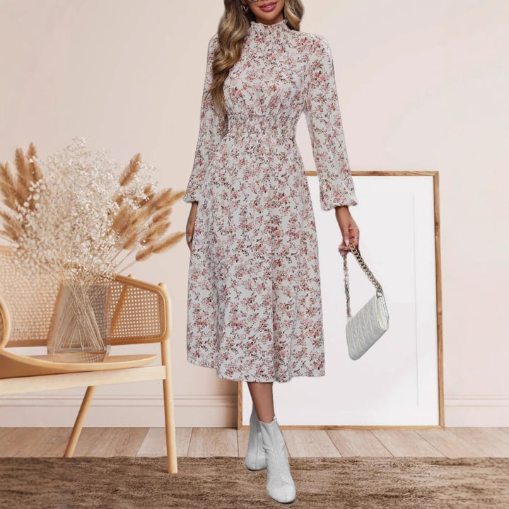 Dame Midikjole med elegant stålkrave og floral dekoration Stilla