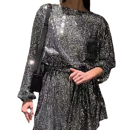Dame Glamorøst Mini-Kjole med glitrende stof og elegante detaljer Stilla
