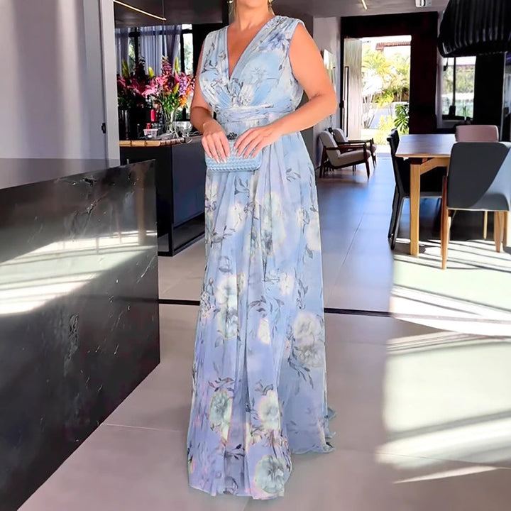 Dame Maxikjole med flydende chiffon og romantisk blomsterbroderi Stilla