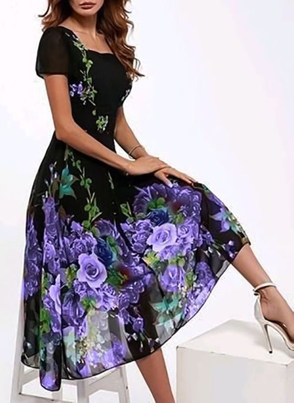 Dame Elegant Maxikjole med blomsterdesign og transparente ærmer Stilla