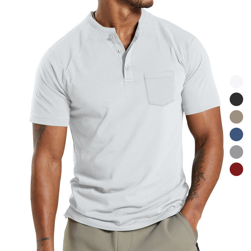 Herrer Korte ærmer Henley-shirt med praktisk brystlomme og moderne knapdesign Stilla