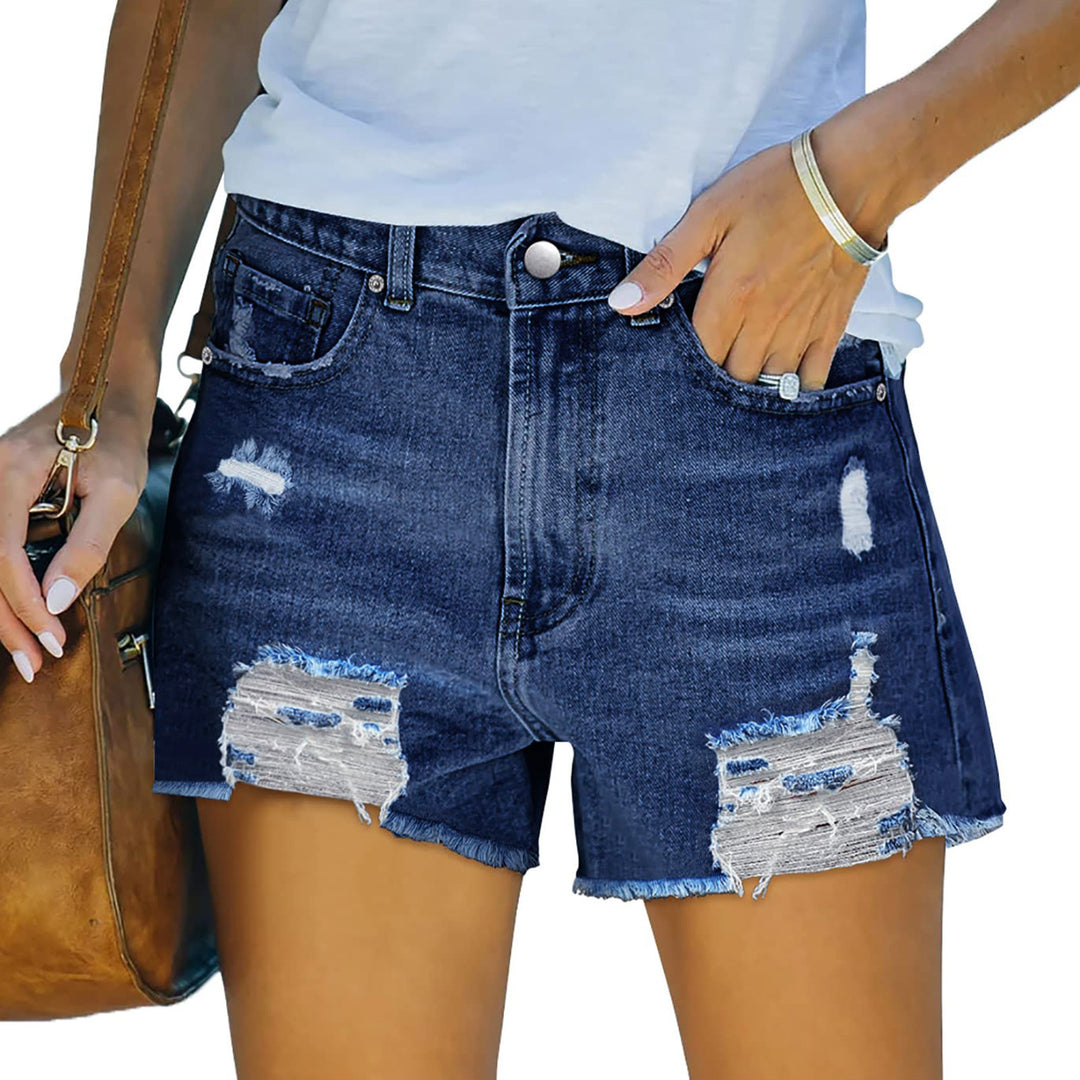 Dame Rippet Denim-Shorts med afslappet kant og frynsede detaljer Stilla