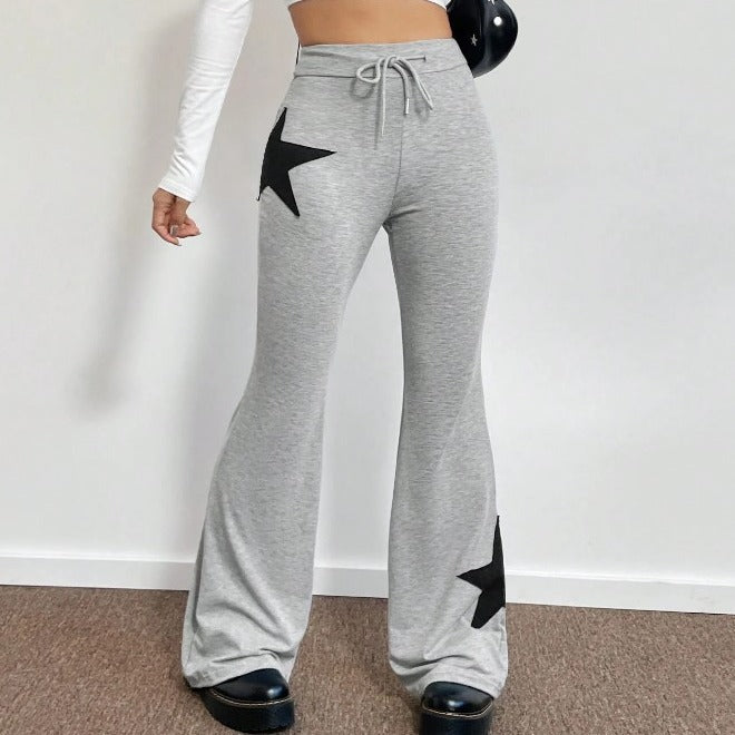 Dame casual sweatpants med bred ben og stjernemotiv Skovae