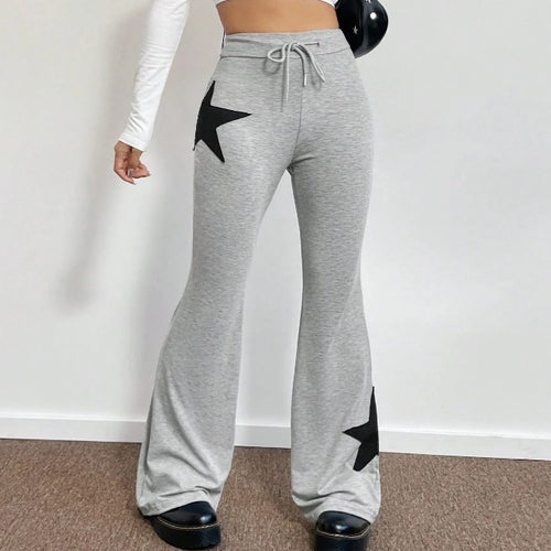 Dame casual sweatpants med bred ben og stjernemotiv Skovae
