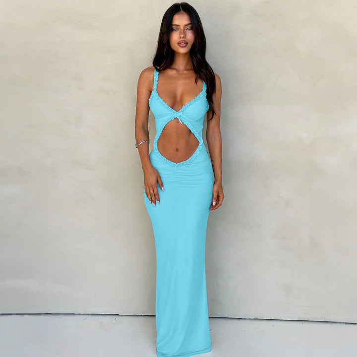 Damer elegant Cut-Out maxikjole med rynkedekorationer Stilla