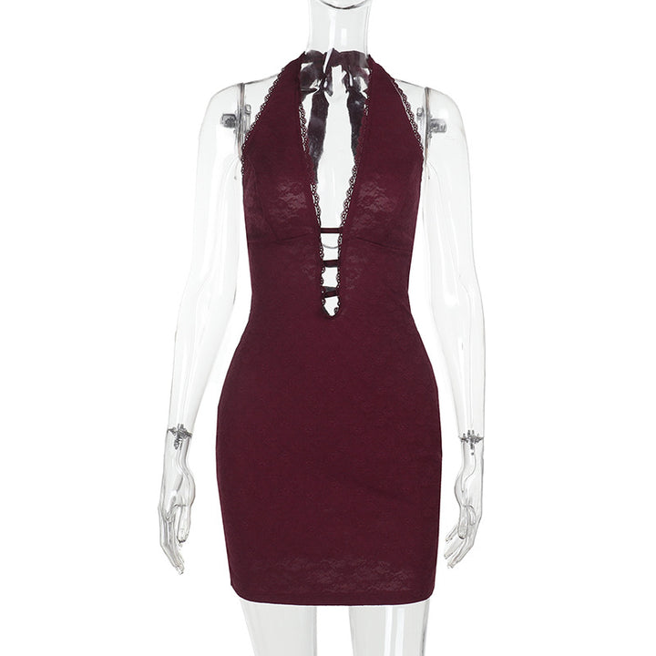 Dame Sexy Mini-Kjole med dyb Halterneck og raffineret Cut-Out Skovae