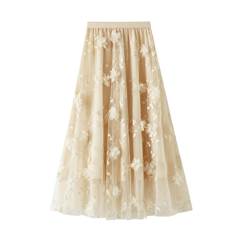 Dame Floral Broderet Tyl Maxi Skørt Stilla