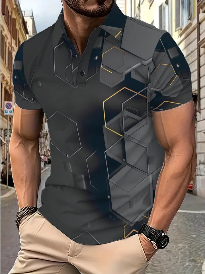 Herrer Poloshirt med geometrisk design og åndbare egenskaber Stilla