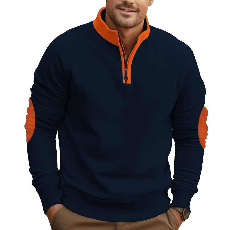 Herrer moderigtig fleece-pullover med halvmens lynlås og kontrasterende albue-patches Stilla