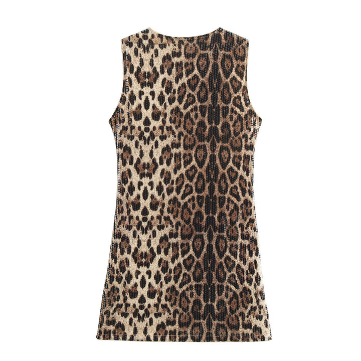 Femme Pailletter Leopard Tryk Mini Kjole Stilla