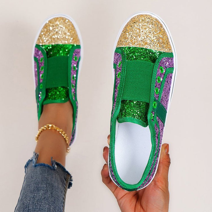 Dame Glitrende Slip-On Sneakers med elastisk rem og skridsikker sål Stilla
