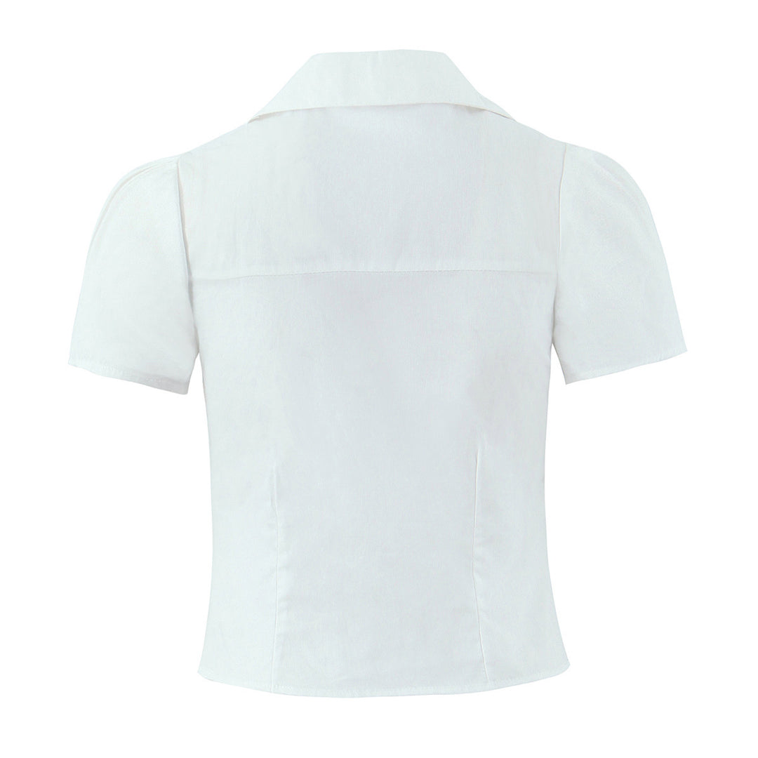 Dame taillet bluse t-shirt med elegante folder og V-udskæring Stilla
