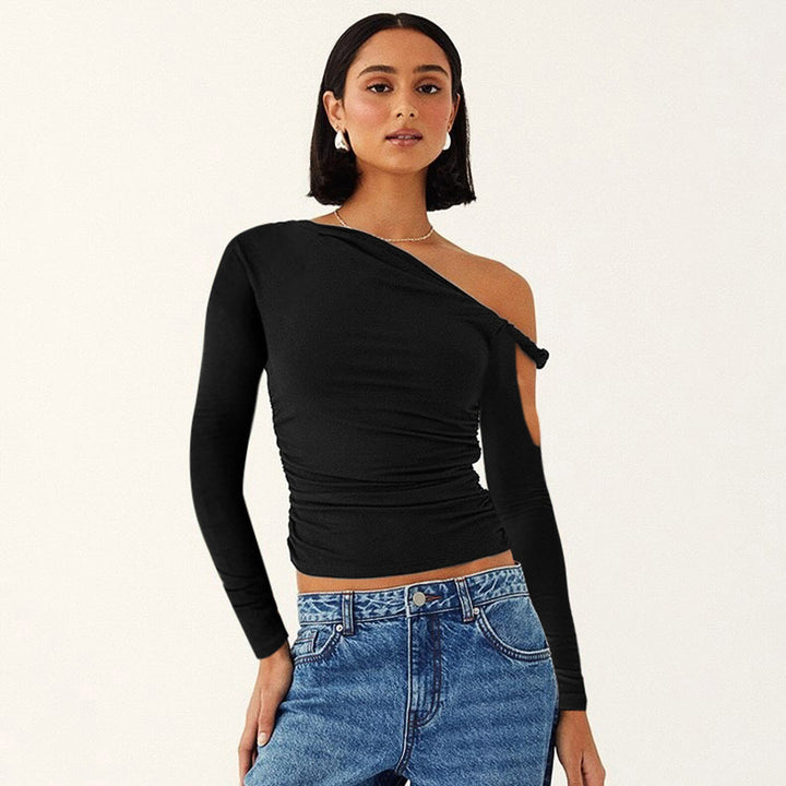 Femme Asymmetrisk Rüschet Langærmet Top Stilla