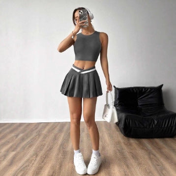 Dame Sporty Crop Top og Mini Skirt Sæt Skovae