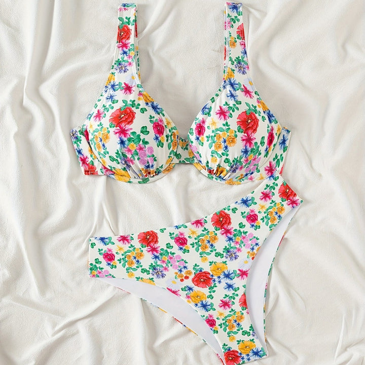 Dame bikini sæt med moderne blomster mønstre og høj talje Stilla