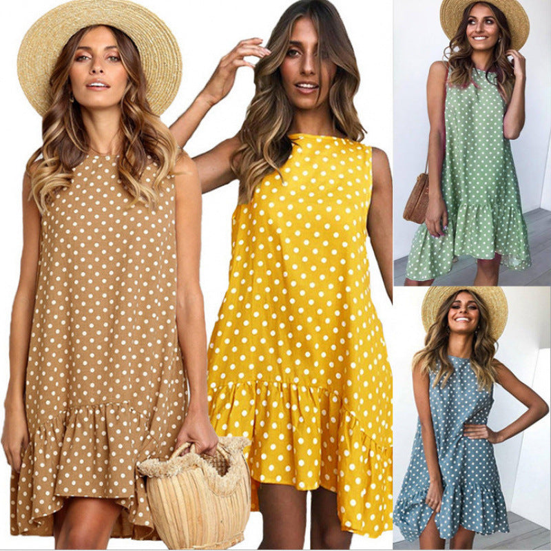 Femme Leges Polka Dot Shift Kjole med Flæsekant Stilla