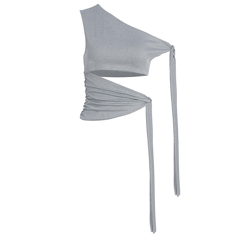 Dame asymmetrisk Wickel-top med flatterende draperingseffekt Skovae