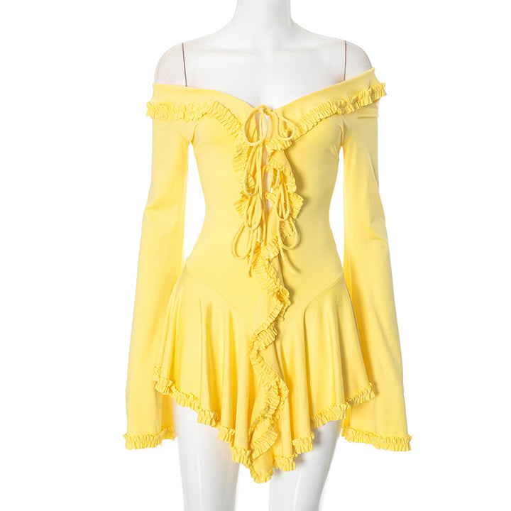 Dame Off-Shoulder Minikjole med Volanter og Bindebånd Stilla