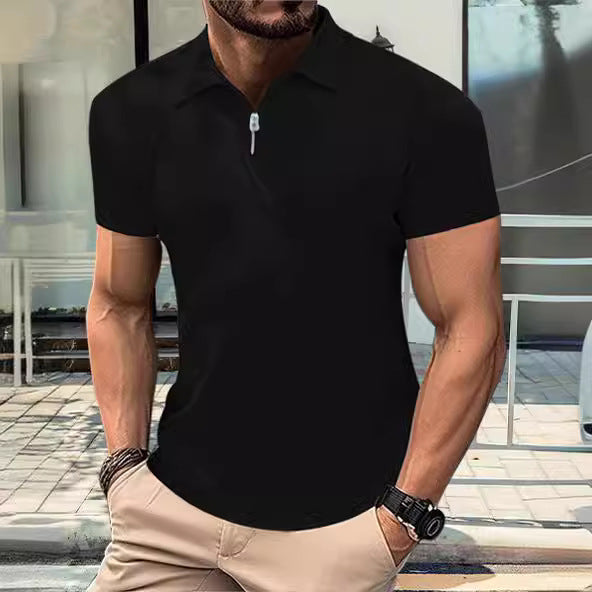 Herrer moderne kortærmet poloshirt med smart lynlås Stilla