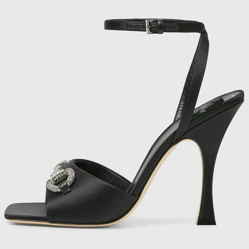 Femme Elegante Satin Åben tå Hæl sandaler med dekorativt Spændefeature Stilla