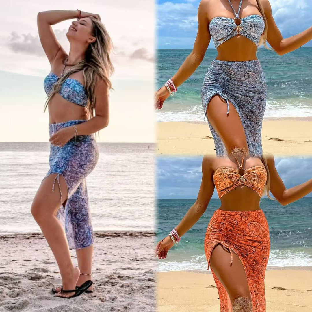 Dame bandeau-bikini med moderigtigt wrapped skirt-look Stilla
