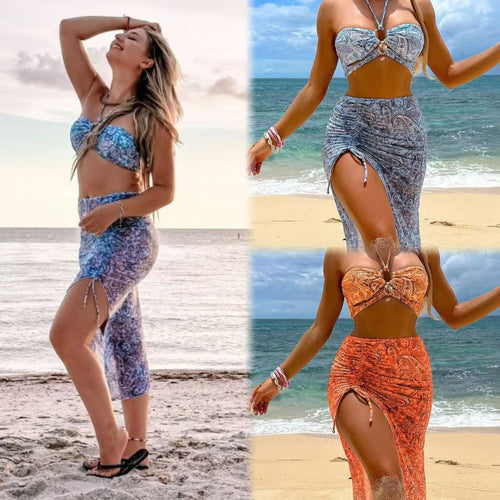 Dame bandeau-bikini med moderigtigt wrapped skirt-look Stilla
