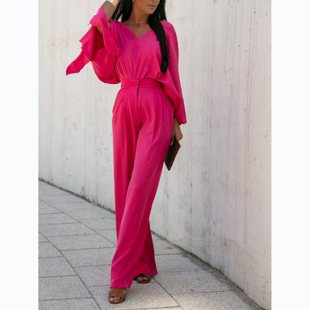 Damer Elegant Jumpsuit med Bred Ærmer og Smalt Taljebælte Skovae