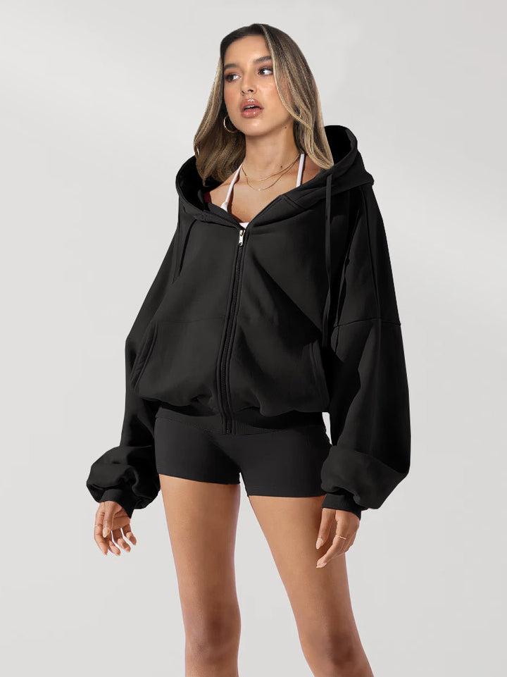 Dame afslappet oversized hættepullover med kvalitets lynlås og praktiske lommer Stilla