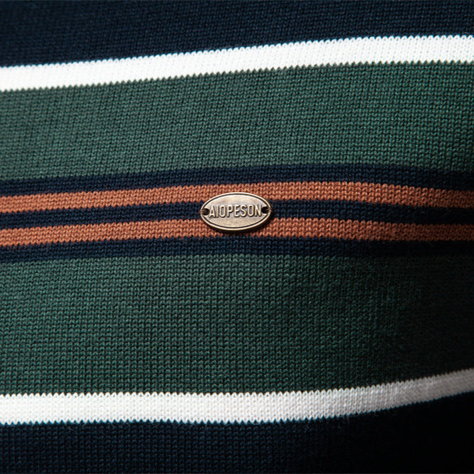 Herre sweater med ståkrave og sporty stribemønster Stilla