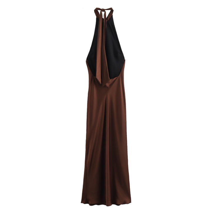 Dame Halterneck Satin Maxi Kjole med Nøglehulsdetalje Stilla