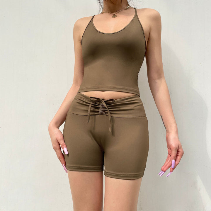 Dame Sporty Top- og Shorts-Sæt med justerbar talje og elastisk materiale Skovae